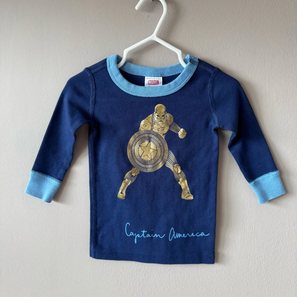 Hanna Andersson Marvel Captain America Gold Man‎ Long Sleeve Pajama Set 6-12m